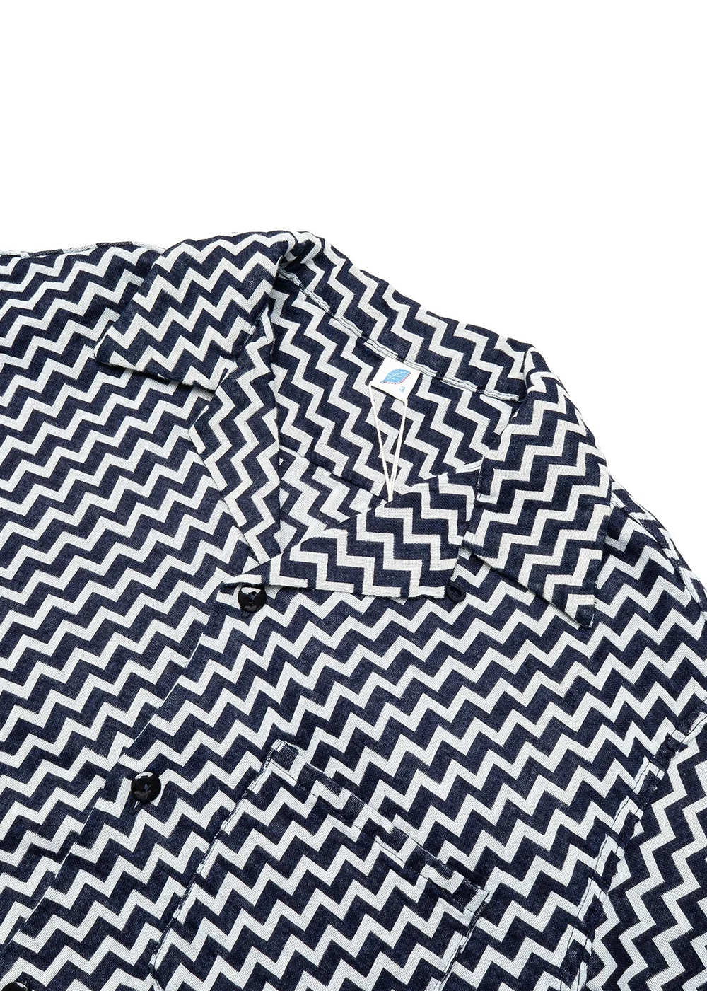 Jacquard Open Collar Short Sleeve Shirt - Saw - Pure Blue Japan Canada - Danali