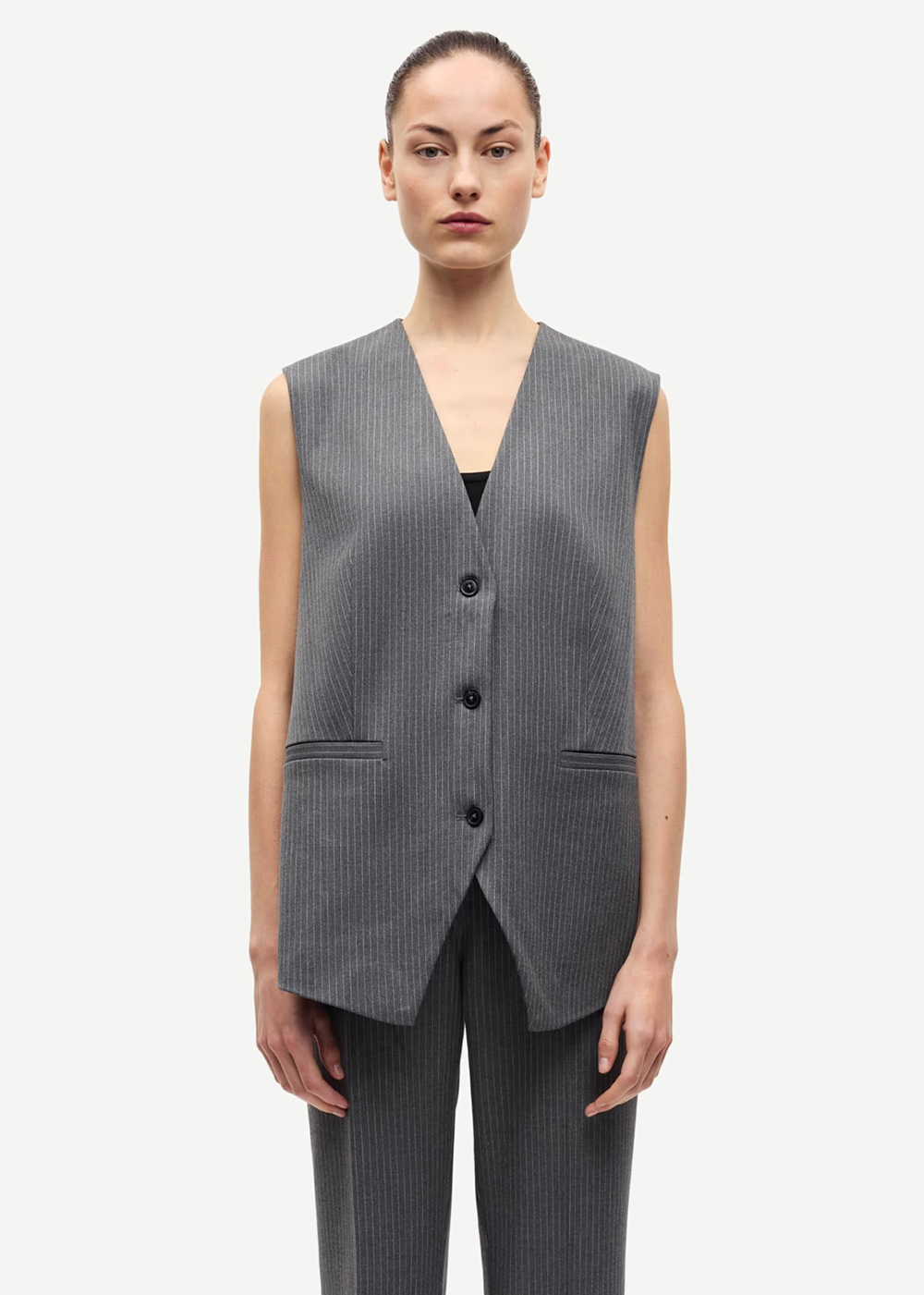 Saleni Pinstripe Vest - Dark Gray - Samsoe Samsoe Canada - Danali