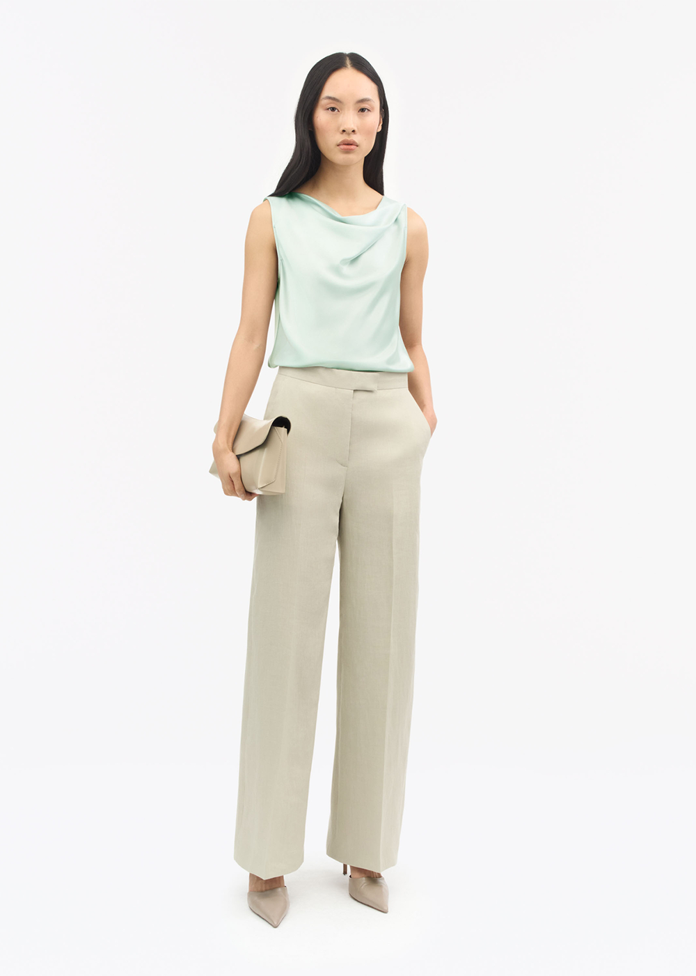 Helvie Satin Shirt - Faded Green - Tiger of Sweden Canada - Danali