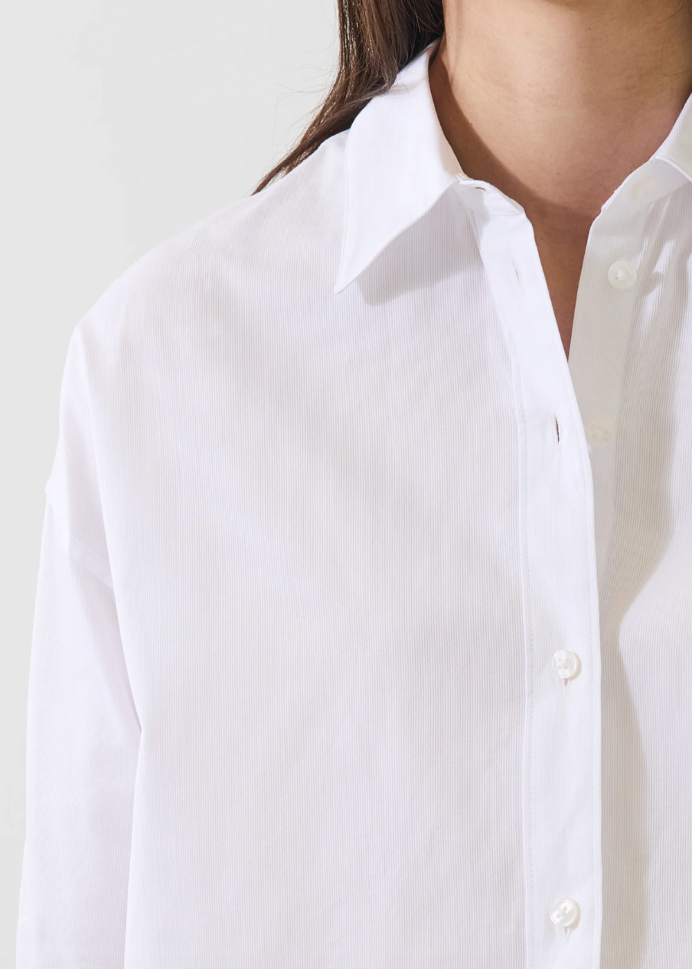 Cotton Boxy Long Sleeve Shirt - White - Patrick Assaraf Canada - Danali - W4228D14B