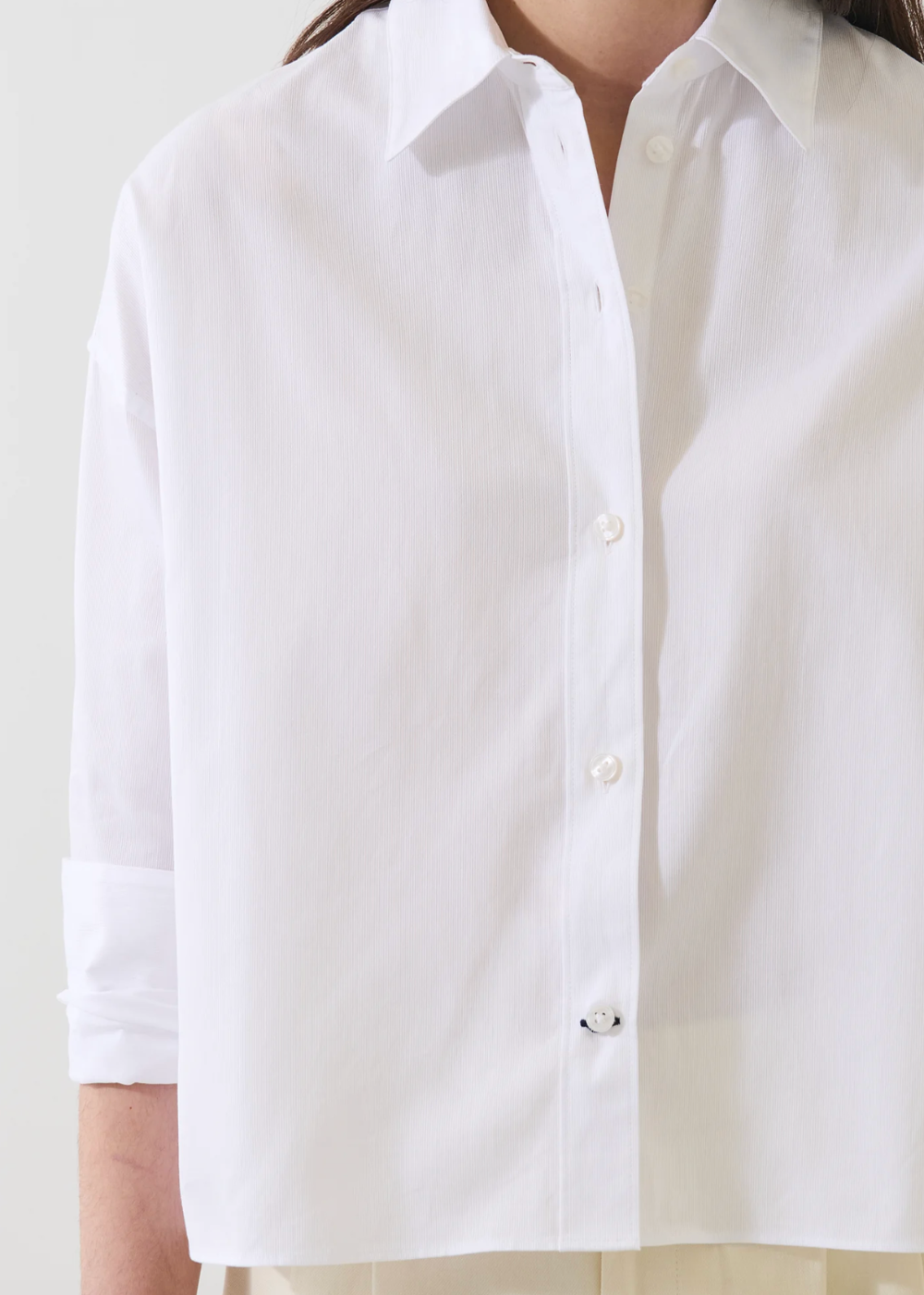 Cotton Boxy Long Sleeve Shirt - White - Patrick Assaraf Canada - Danali - W4228D14B