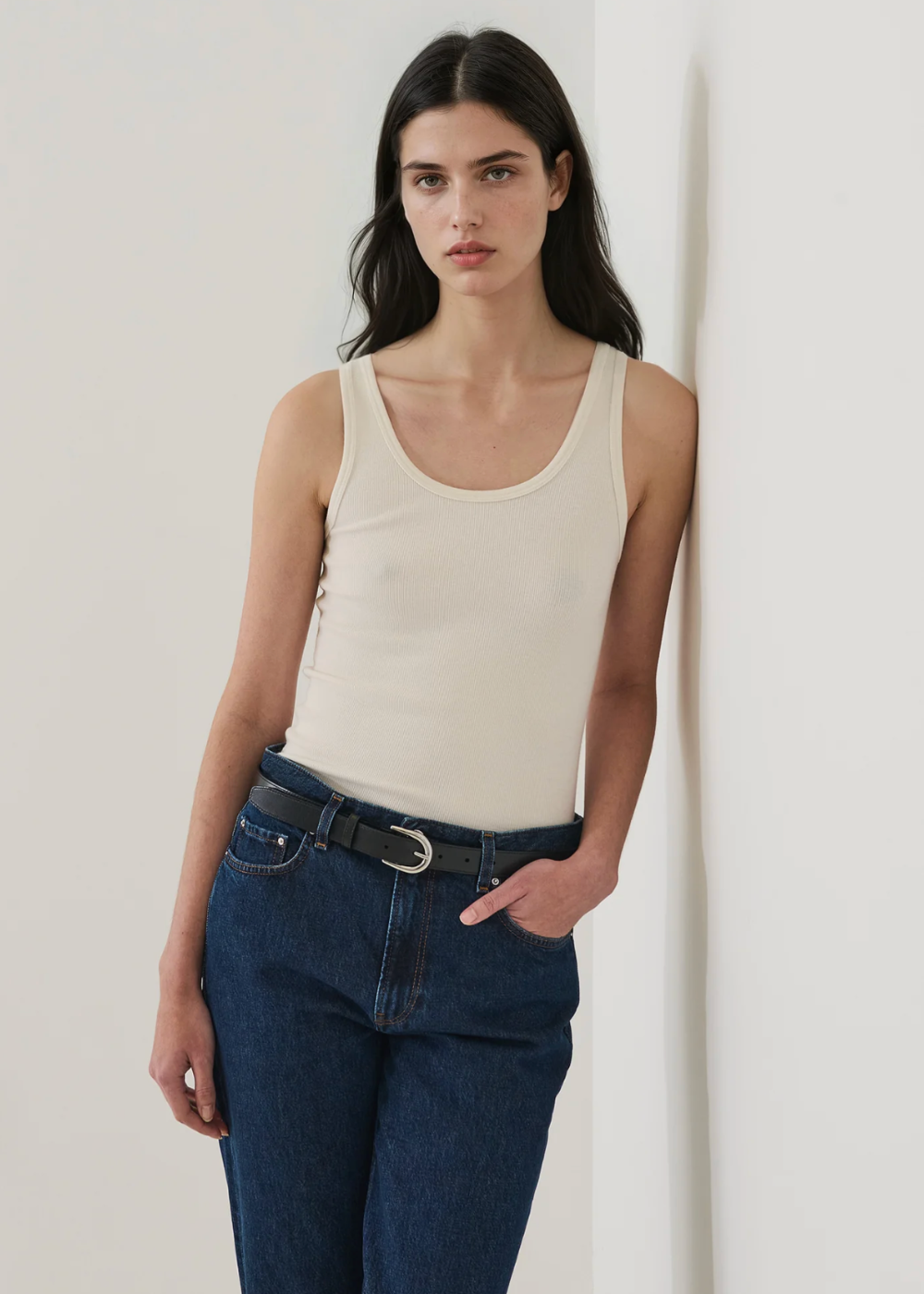 Cotton Modal Scoop Neck Rib Tank - Chalk - Patrick Assaraf Canada - Danali - W954C08