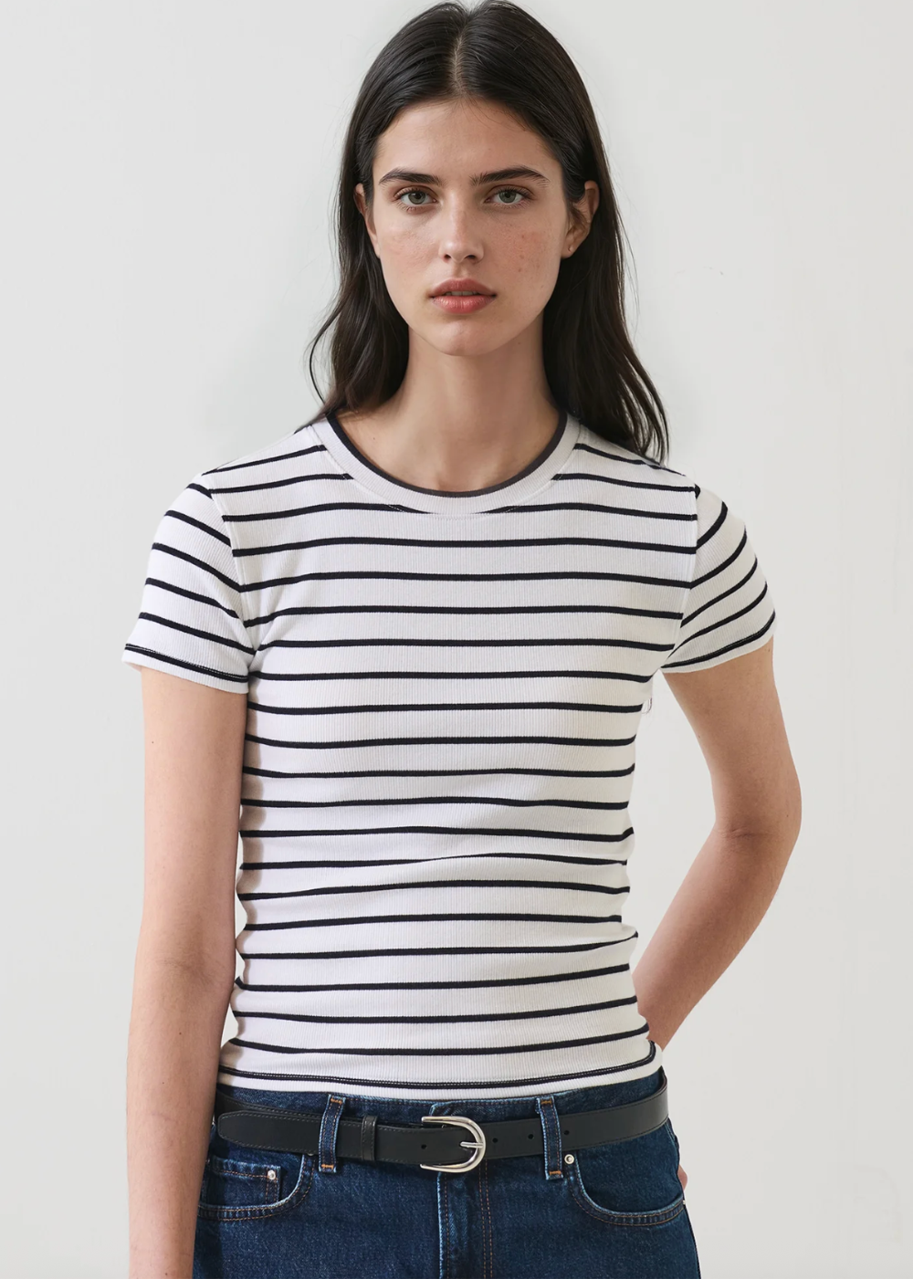 Modal Cotton Stripe Rib Baby Tee - Nautical Stripe - Patrick Assaraf Canada - Danali - W954C13B