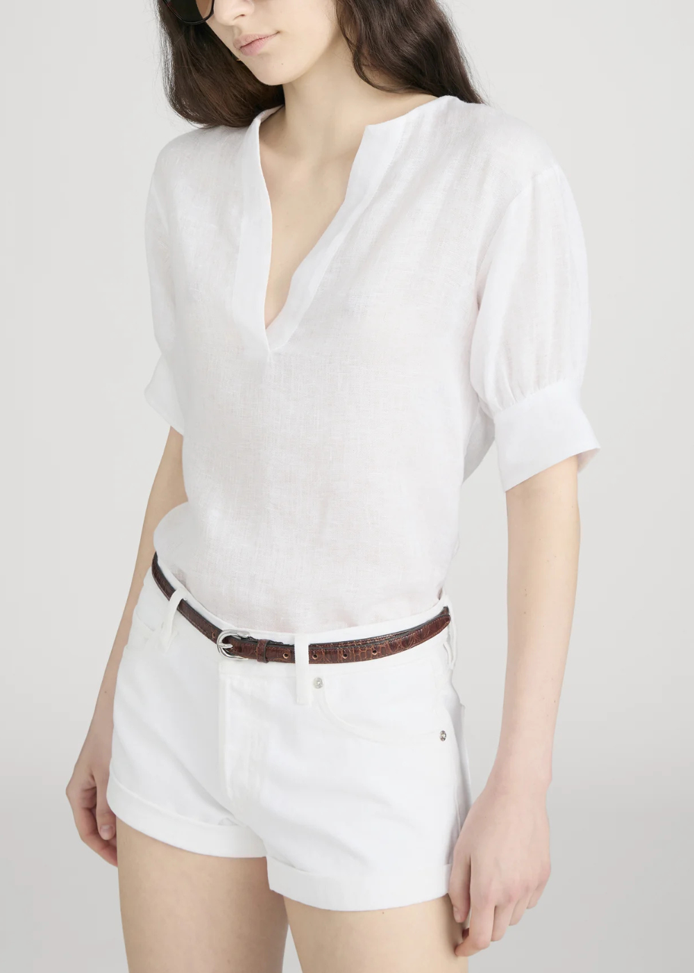 The Linen V-Neck Popover Top - White - FRAME Canada - Danali - WE26WBL028-WHT