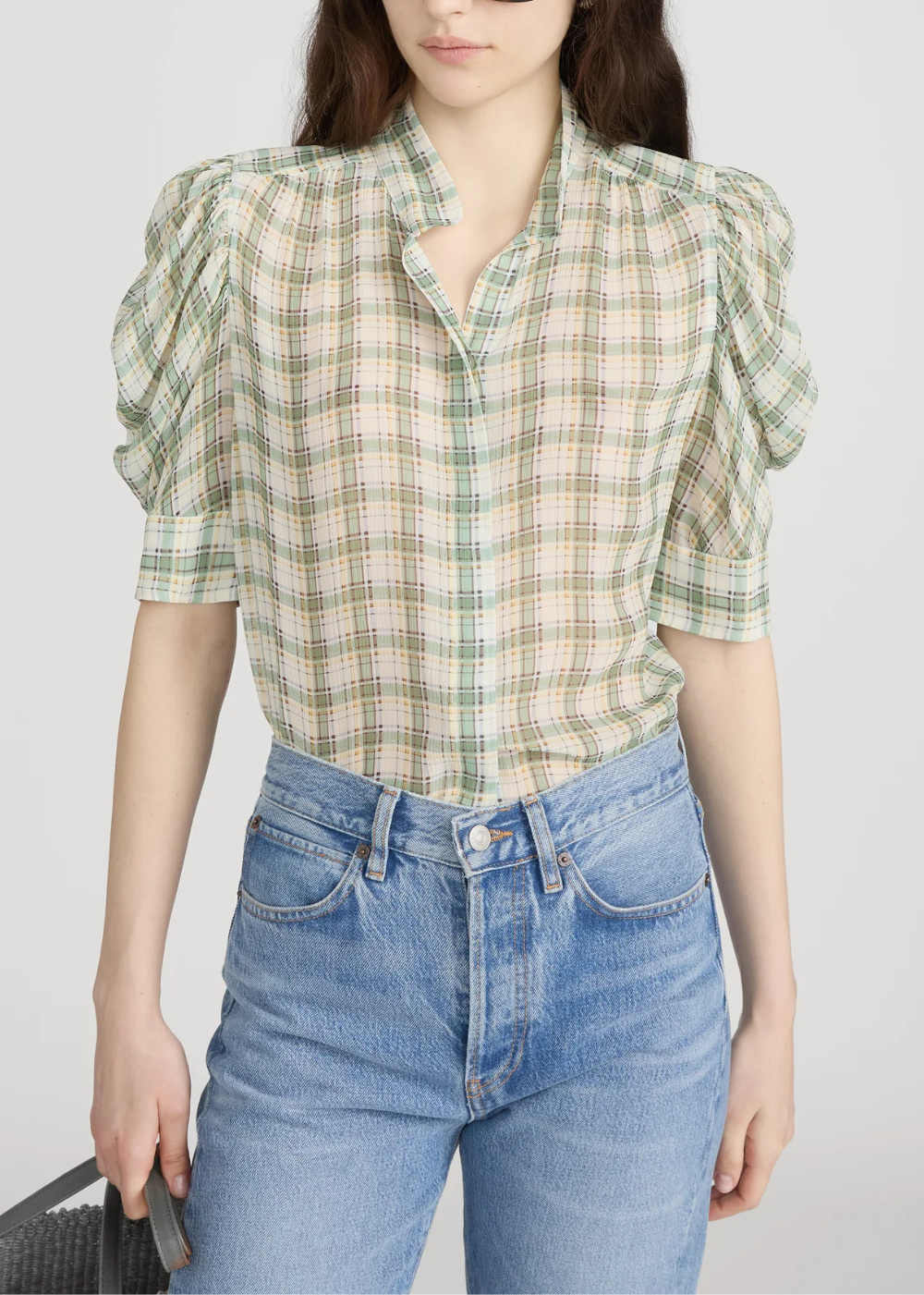 The Gillian Top - Jade Green Plaid - FRAME Canada - Danali - WE26WBL037-JDGP