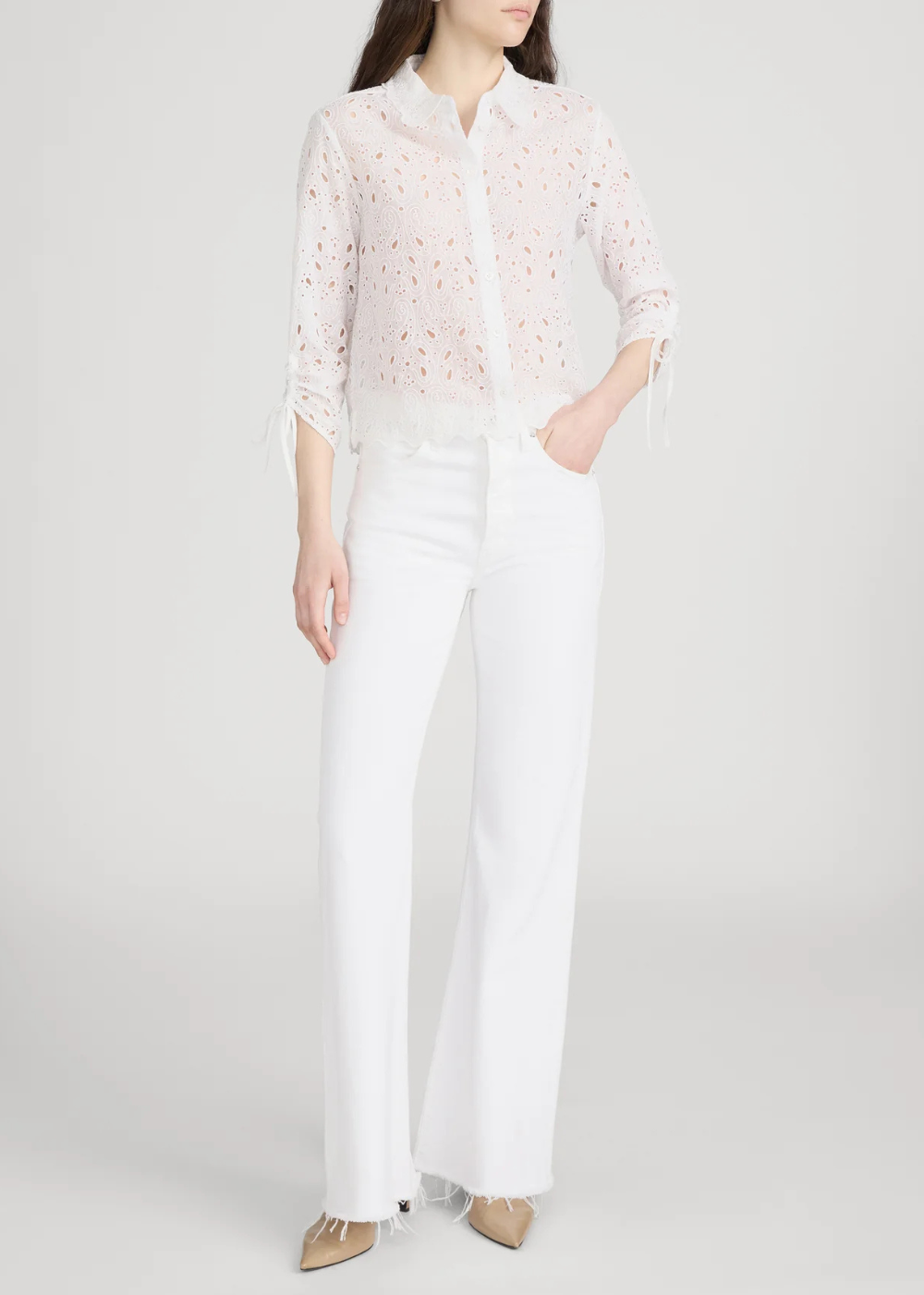 The Paisley Eyelet Cinch Sleeve Shirt - White - FRAME Canada - Danali - WE26WSH029-WHT