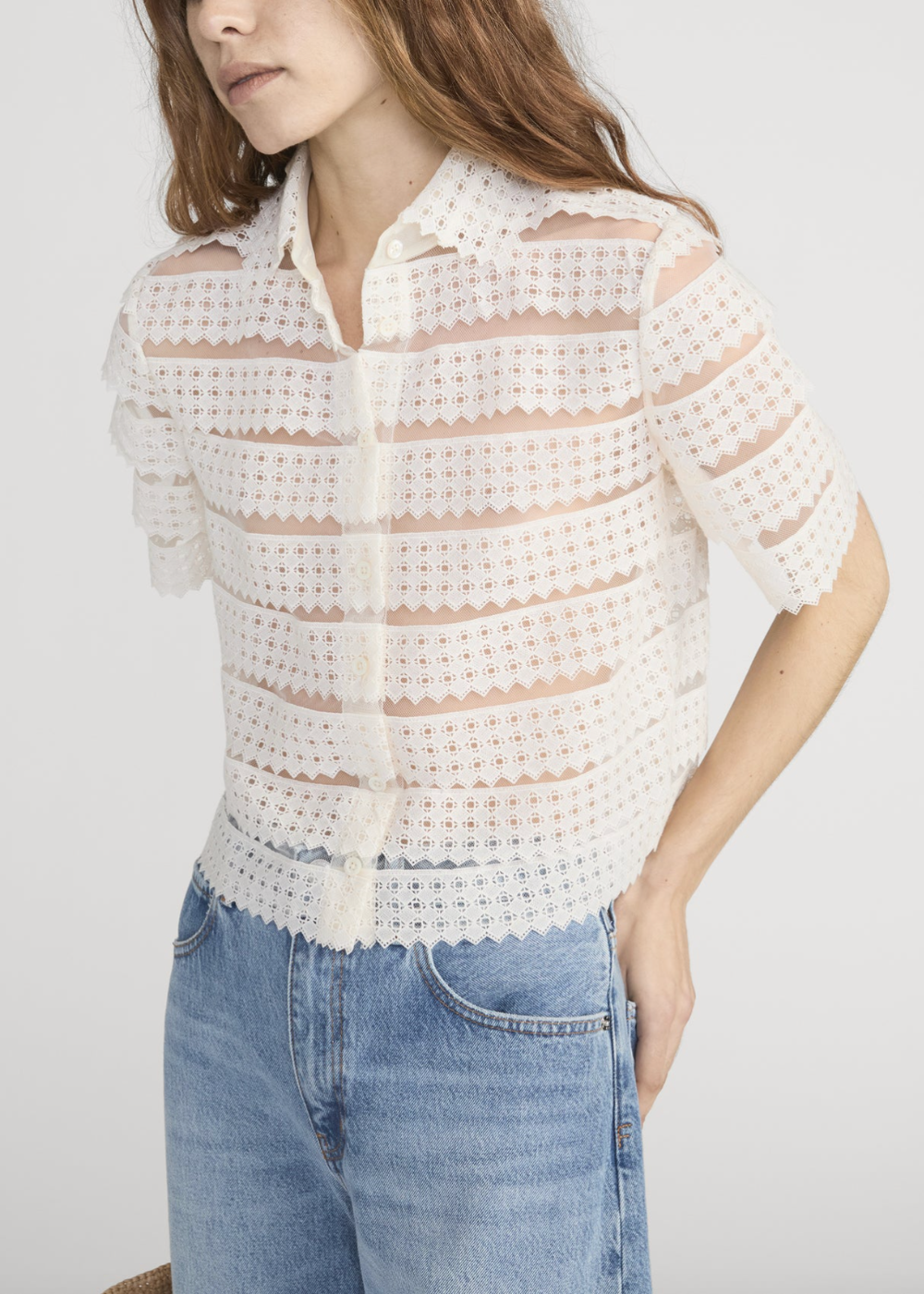 The Lattice Crochet Blouse - Cream - FRAME Canada - Danali - WS26WBL021-CREA