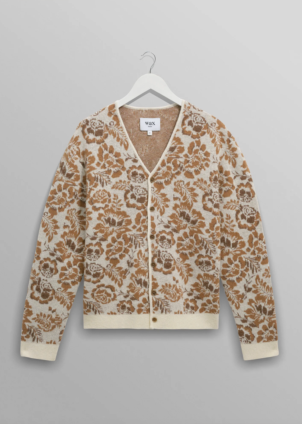 Alban Cardigan Floral Jacquard - Natural/Brown - Wax London Canada - Danali