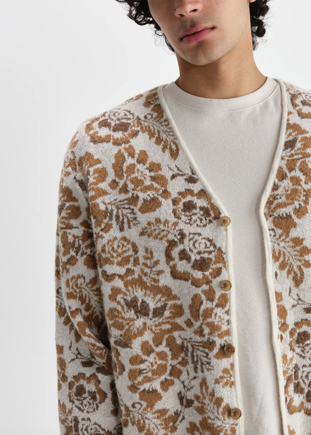 Alban Cardigan Floral Jacquard - Natural/Brown - Wax London Canada - Danali