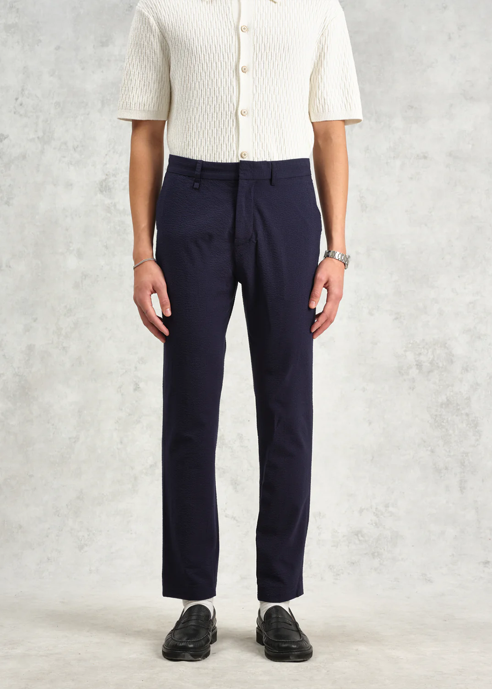 Alp Seersucker Trouser - Navy - Wax London Canada - Danali