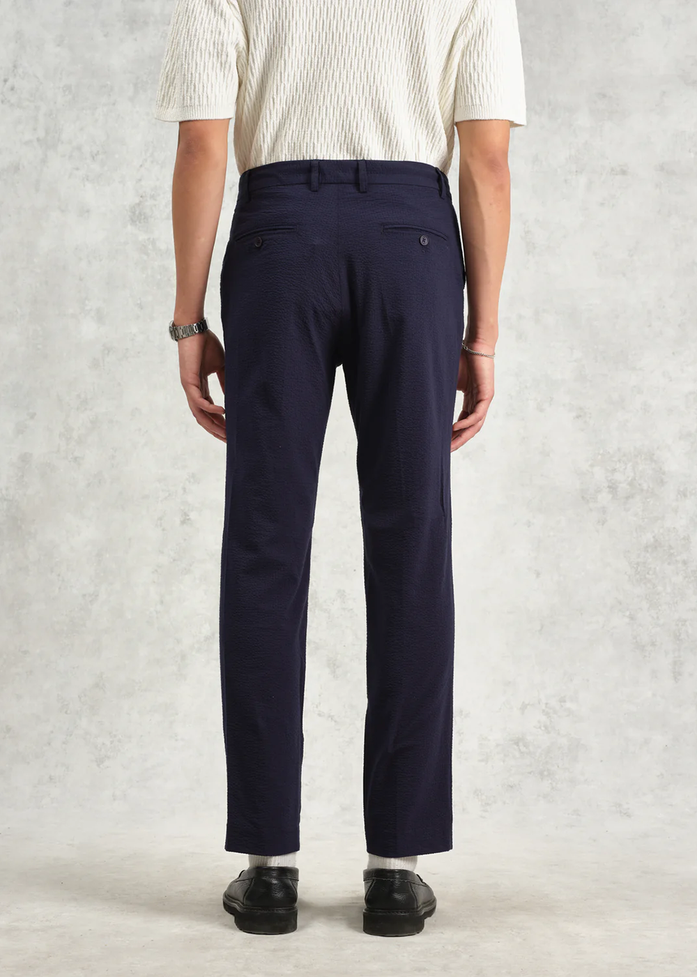 Alp Seersucker Trouser - Navy - Wax London Canada - Danali