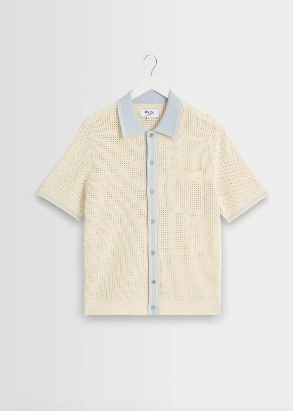 Belle SS Shirt Tipped Pointelle - Ecru/Pale Blue - Wax London Canada - Danali