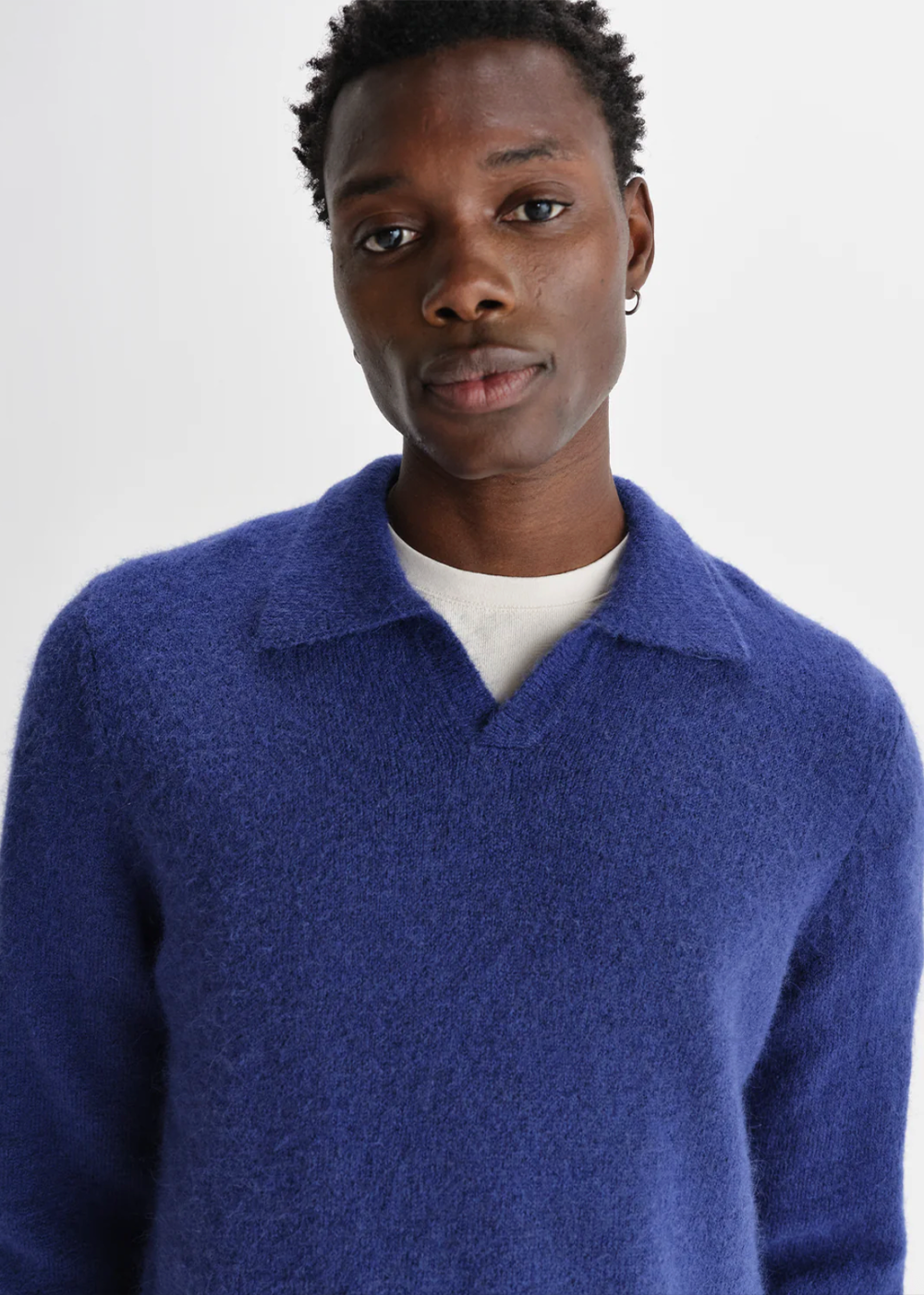 Carter Fluffy Wool Open Collar Polo - Blue - Wax London Canada - Danali