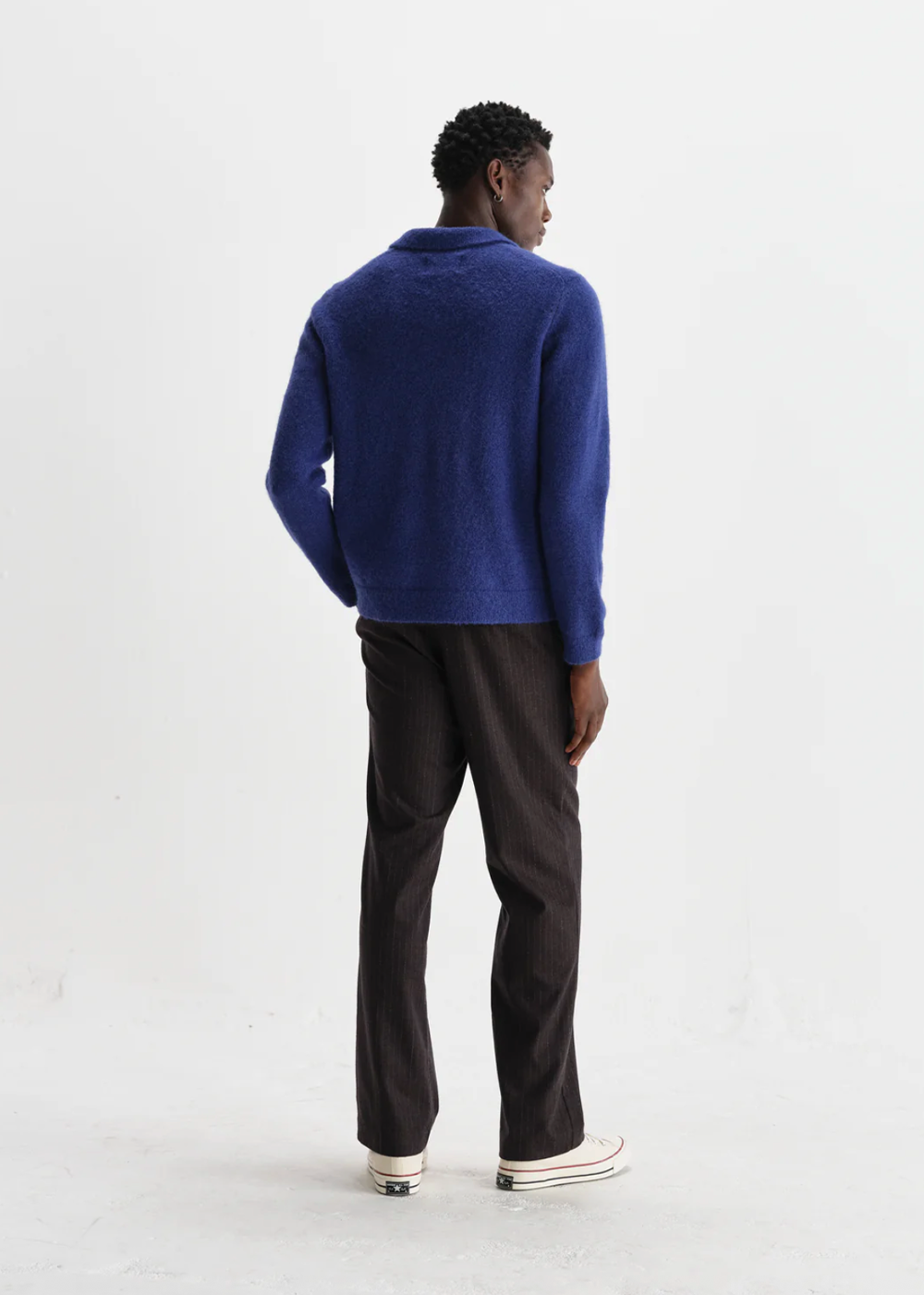 Carter Fluffy Wool Open Collar Polo - Blue - Wax London Canada - Danali