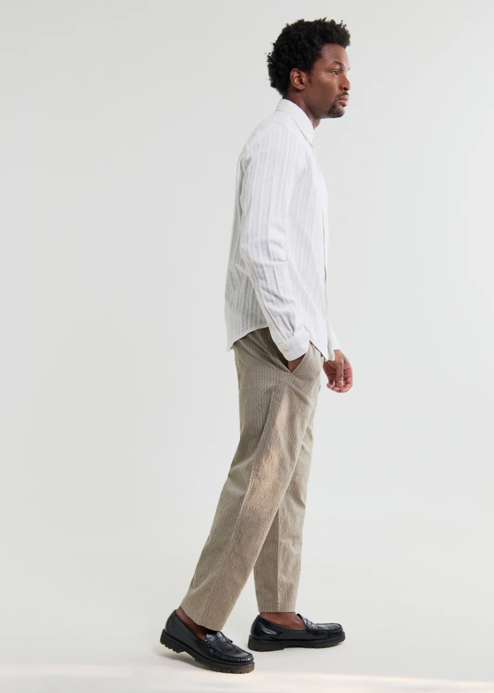 Dartford LS Shirt Dobby Stripe Cotton - White - Wax London Canada - Danali