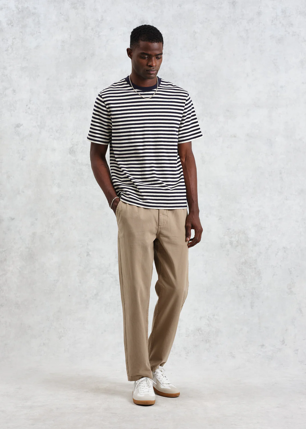 Dean SS Tee Block Stripe - Blue/Ecru - Wax London Canada - Danali