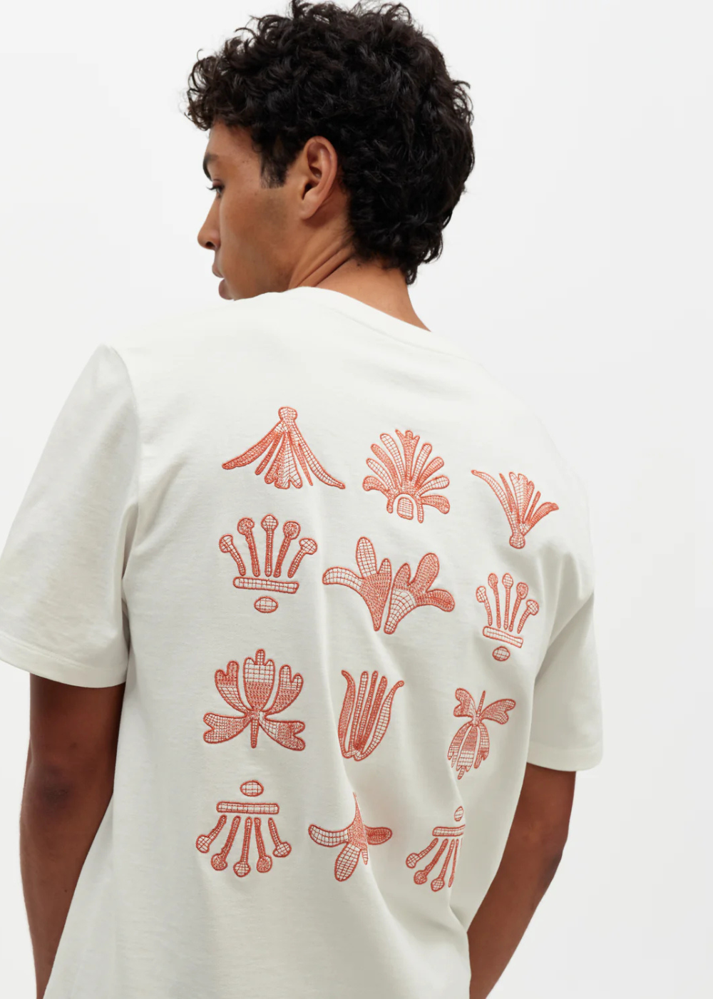 Dean SS Tee Grid Logo Embroidery - Ecru/Rust - Wax London Canada - Danali