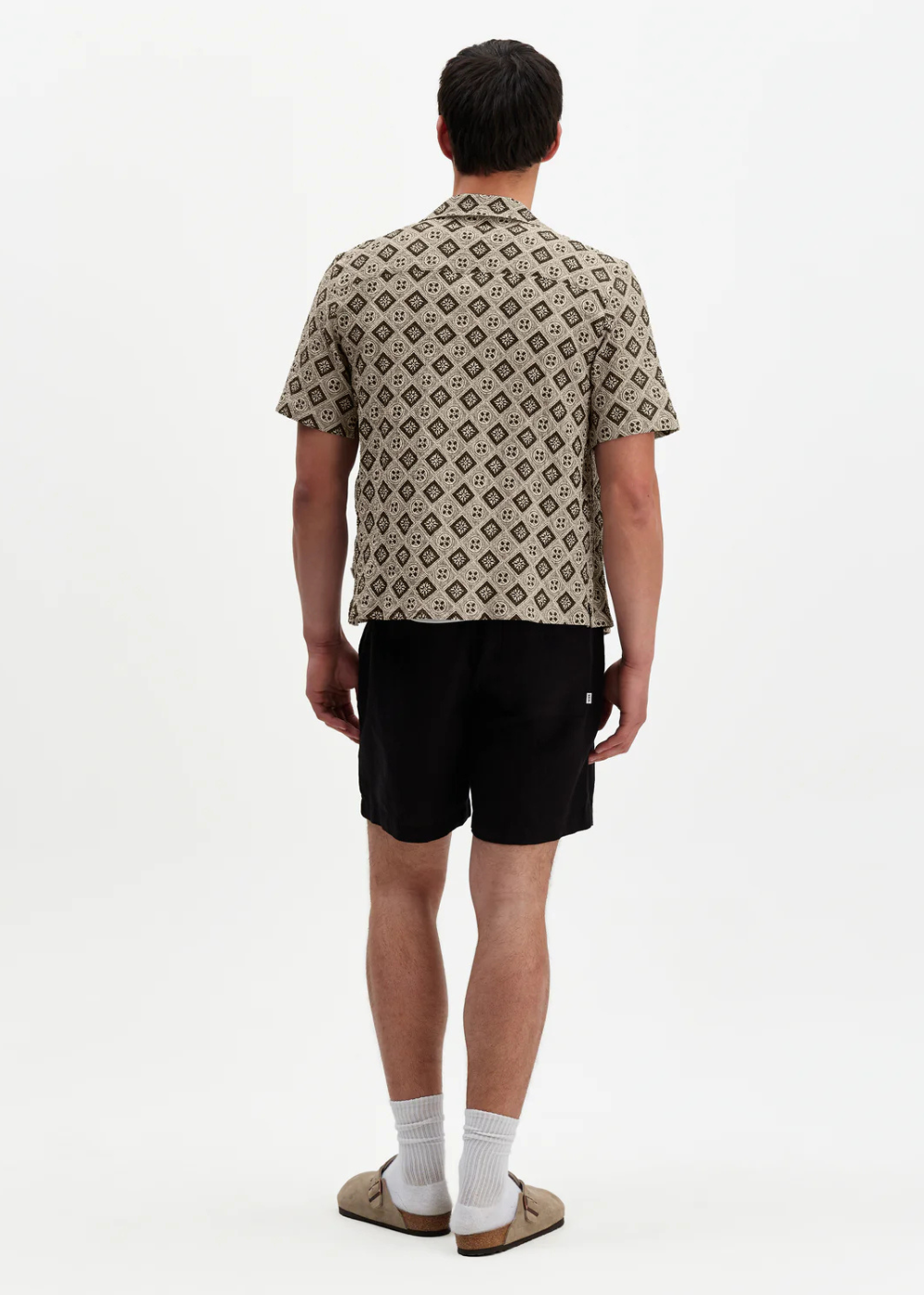 Didcot SS Shirt Cotton Tile Print - Ecru/Black - Wax London Canada - Danali