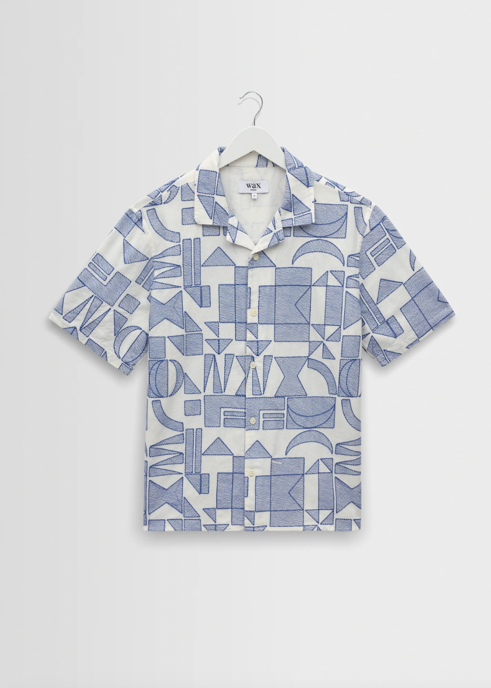 Didcot SS Shirt Geometric Shapes - Ecru/Blue - Wax London Canada - Danali