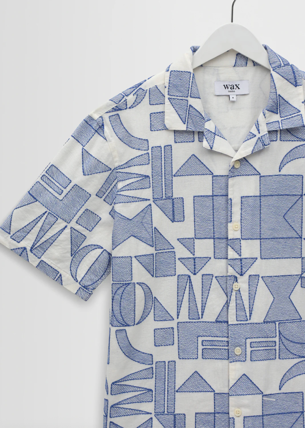 Didcot SS Shirt Geometric Shapes - Ecru/Blue - Wax London Canada - Danali