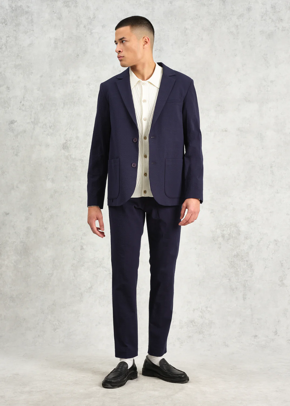 Fintry Seersucker Blazer - Navy - Wax London Canada - Danali