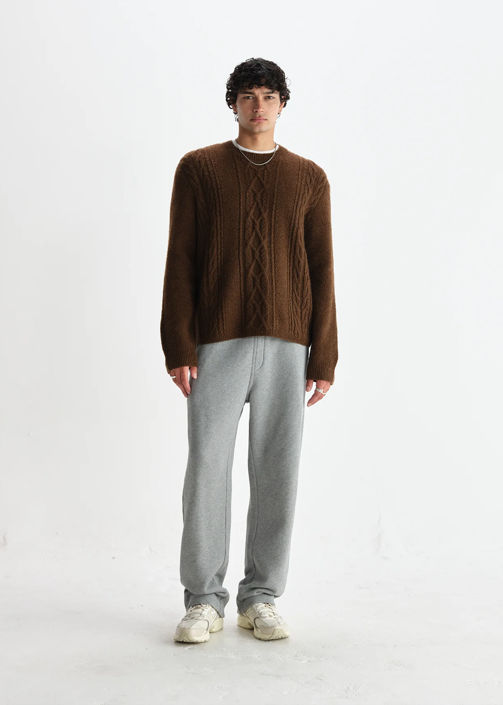 Hyatt Brush Cable Sweater - Brown - Wax London Canada - Danali
