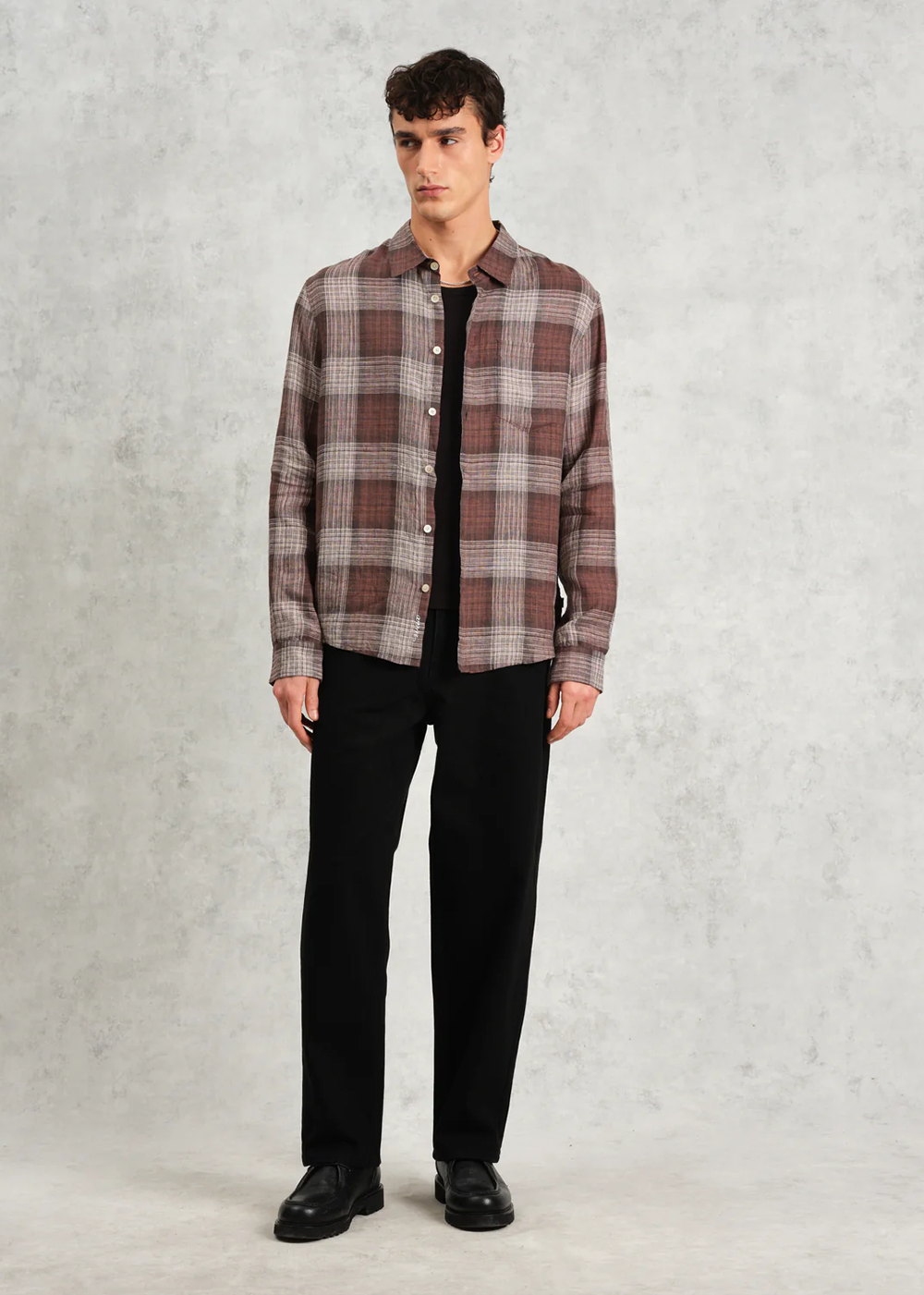 Jaunt LS Shirt Linen Check - Brown - Wax London Canada - Danali