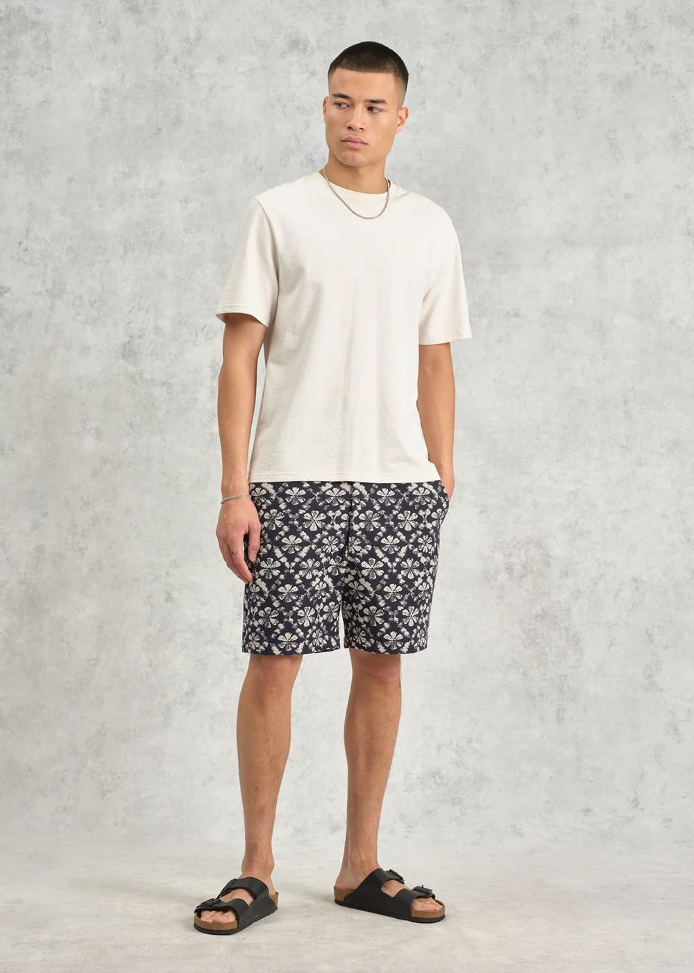 Kurt Short Flower Stamp Jacquard - Navy/Ecru - Wax London Canada - Danali