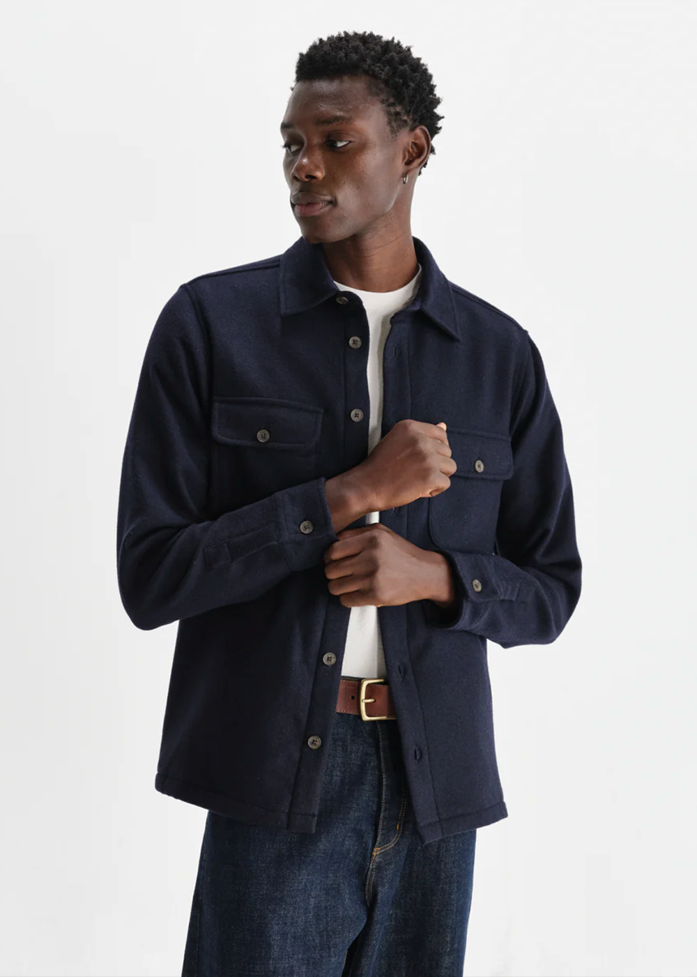 Lomond Overshirt Thick Wool Blend - Navy - Wax London Canada - Danali