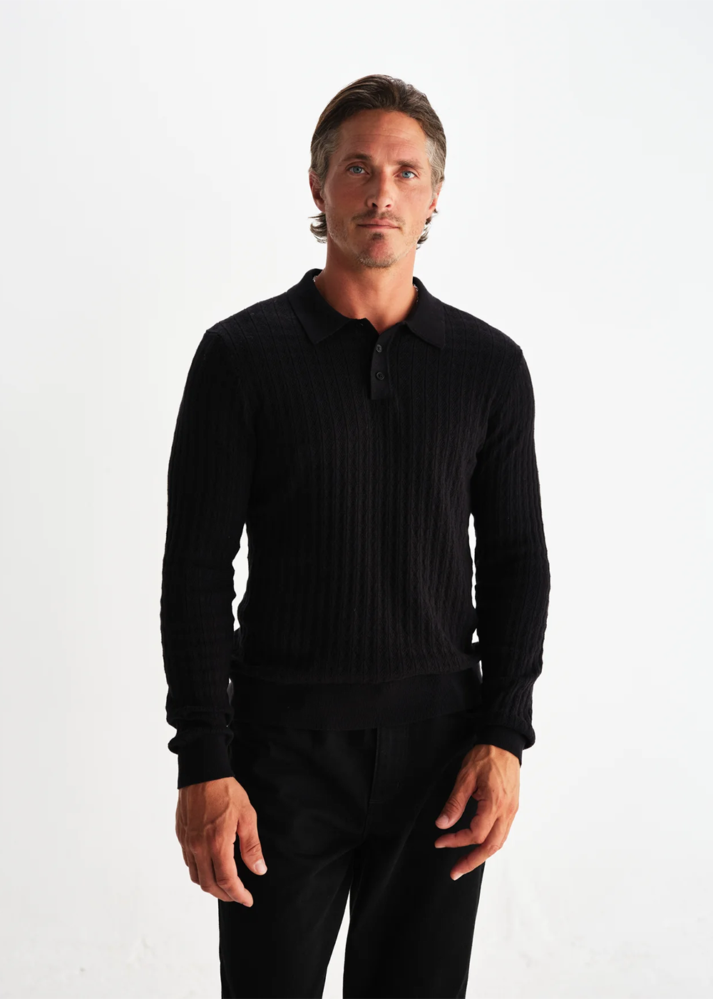 Oban Diamond Stripe Polo - Black - Wax London Canada - Danali