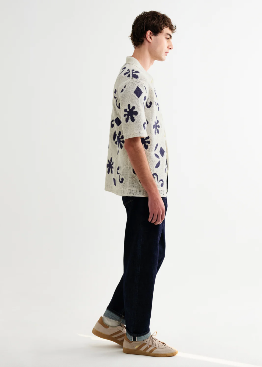 Porto SS Shirt Doodle Crochet - Ecru/Dark Blue - Wax London Canada - Danali