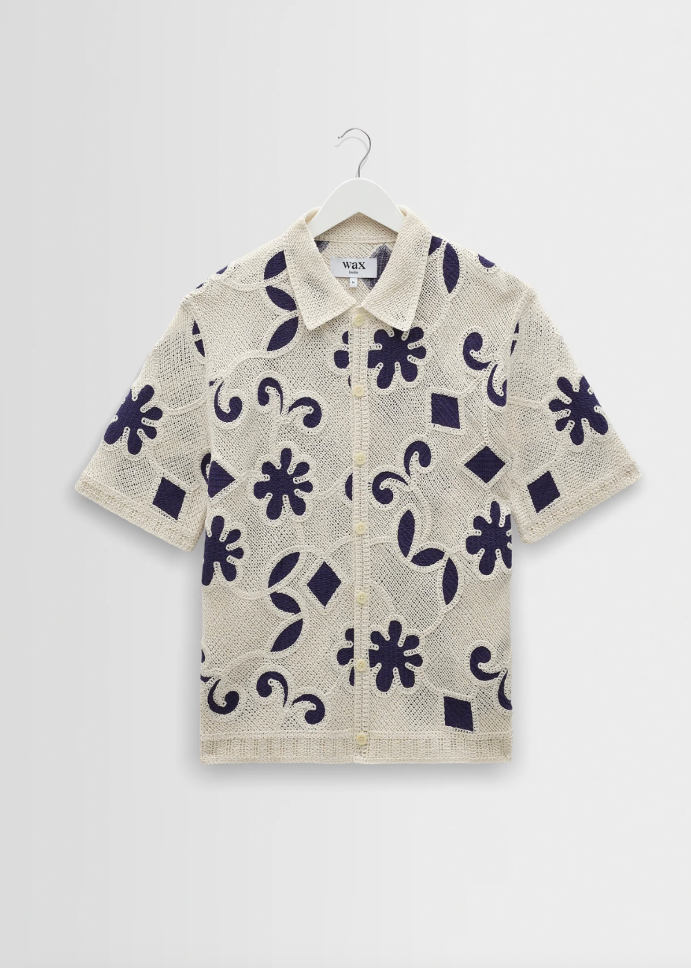 Porto SS Shirt Doodle Crochet - Ecru/Dark Blue - Wax London Canada - Danali