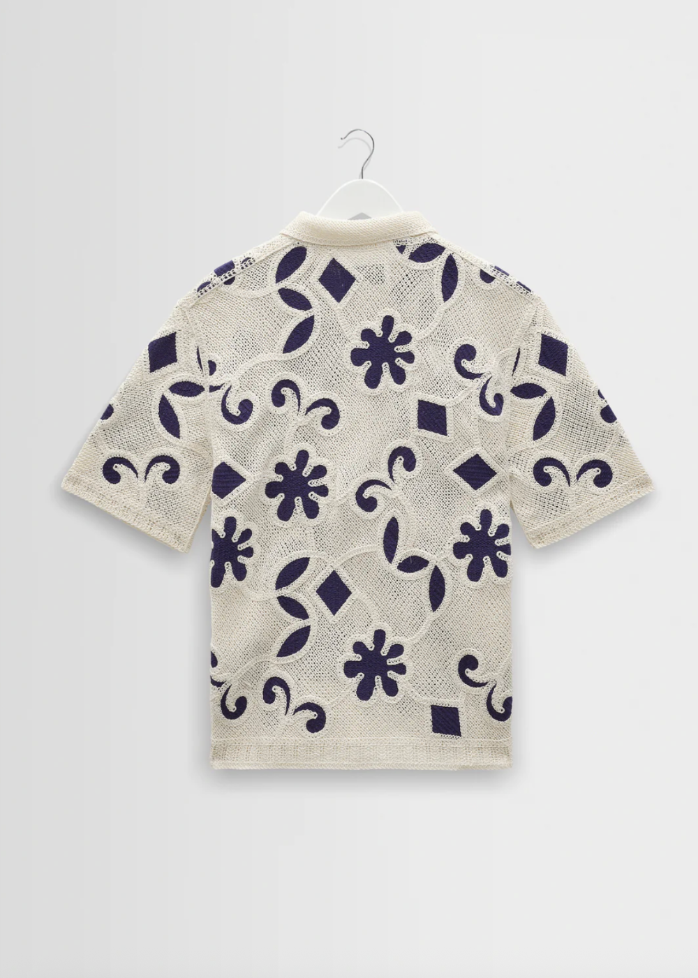 Porto SS Shirt Doodle Crochet - Ecru/Dark Blue - Wax London Canada - Danali