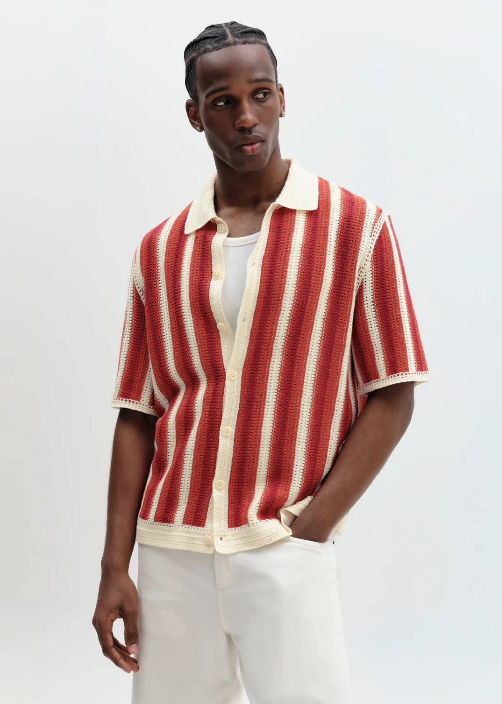 Porto Shirt Stripe - Ecru/Orange - Wax London Canada - Danali