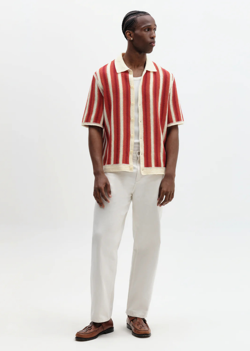 Porto Shirt Stripe - Ecru/Orange - Wax London Canada - Danali