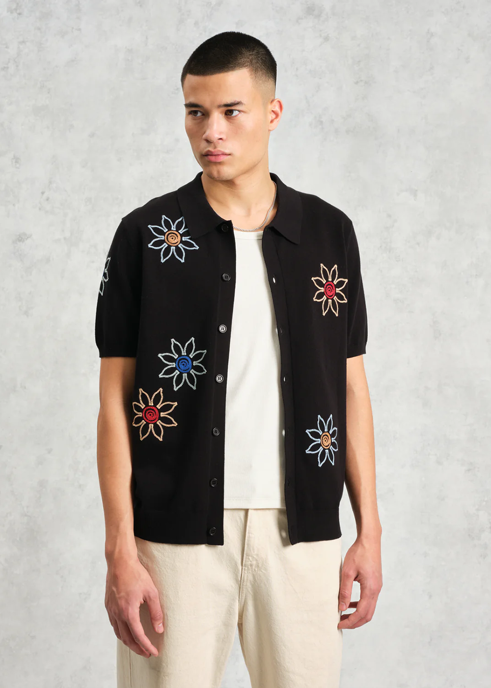 Tellaro SS Shirt Floral Embroidery - Black - Wax London Canada - Danali
