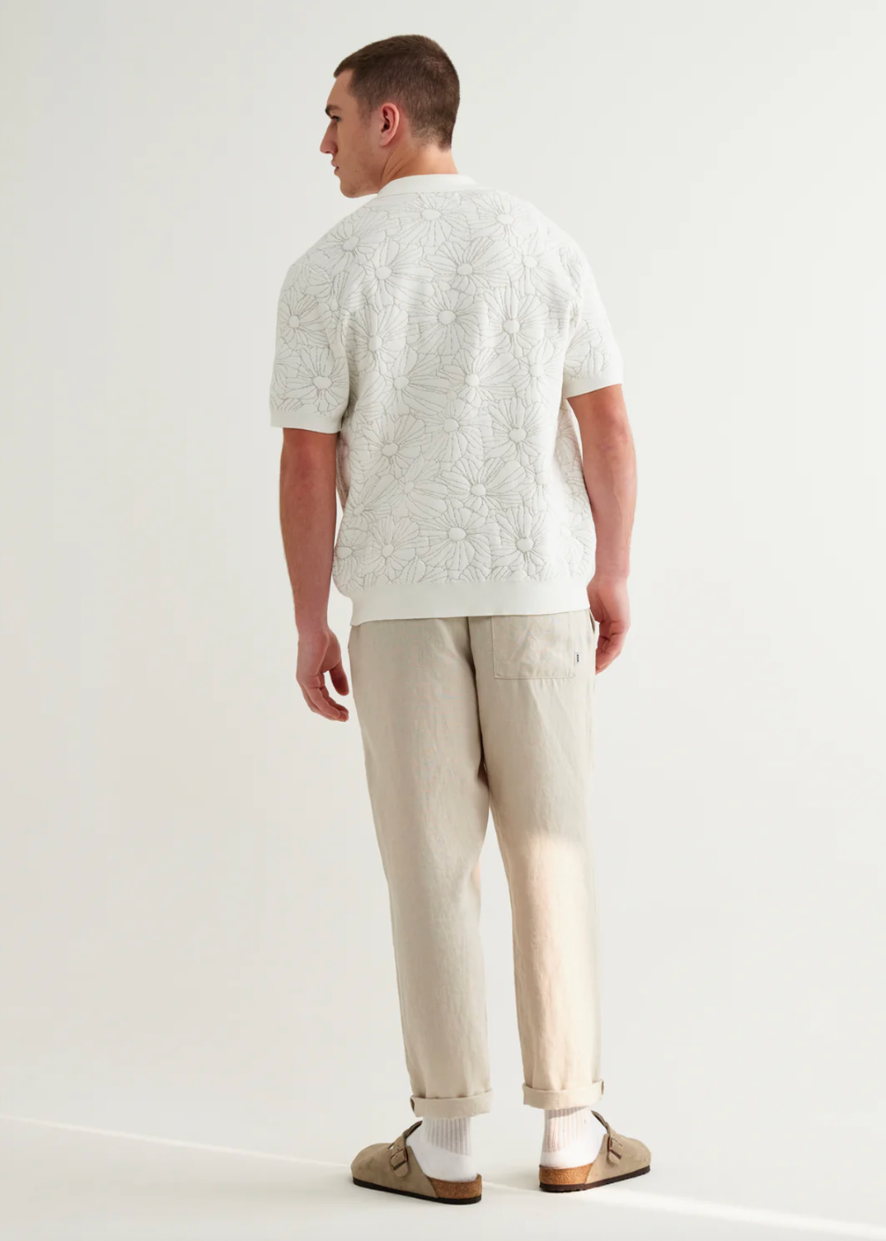 Tellaro SS Shirt Flower Jacquard - Ecru/Natural - Wax London Canada - Danali