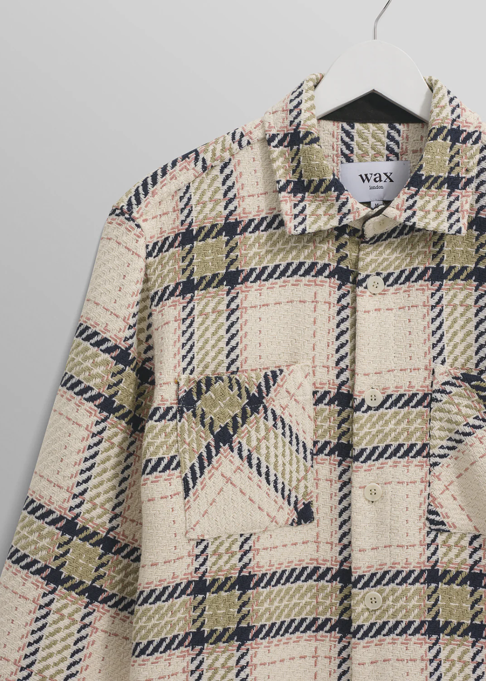 Whiting Overshirt Harp Check - Ecru/Sage - Wax London Canada - Danali