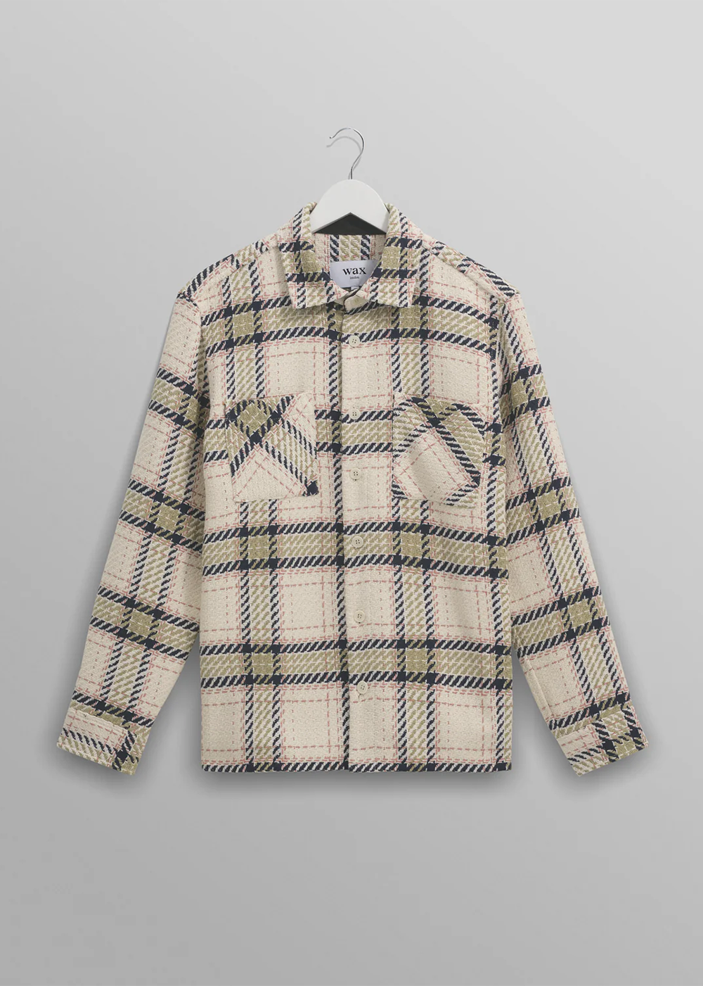 Whiting Overshirt Harp Check - Ecru/Sage - Wax London Canada - Danali