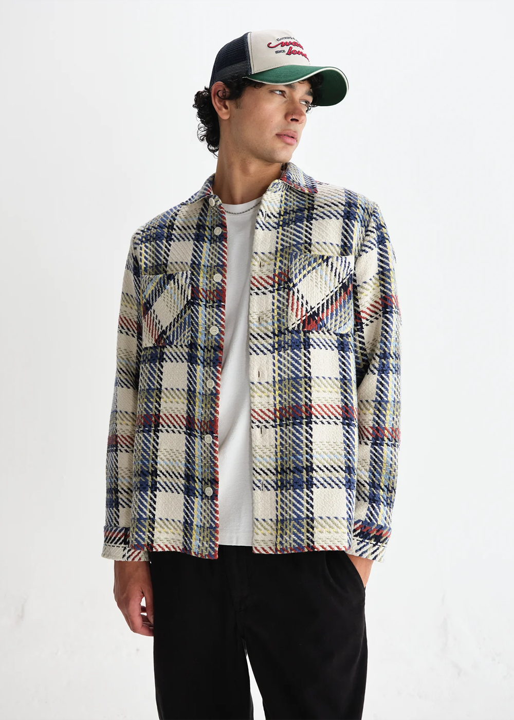 Whiting Overshirt Jazz Weave - Ecru/Multi - Wax London Canada - Danali