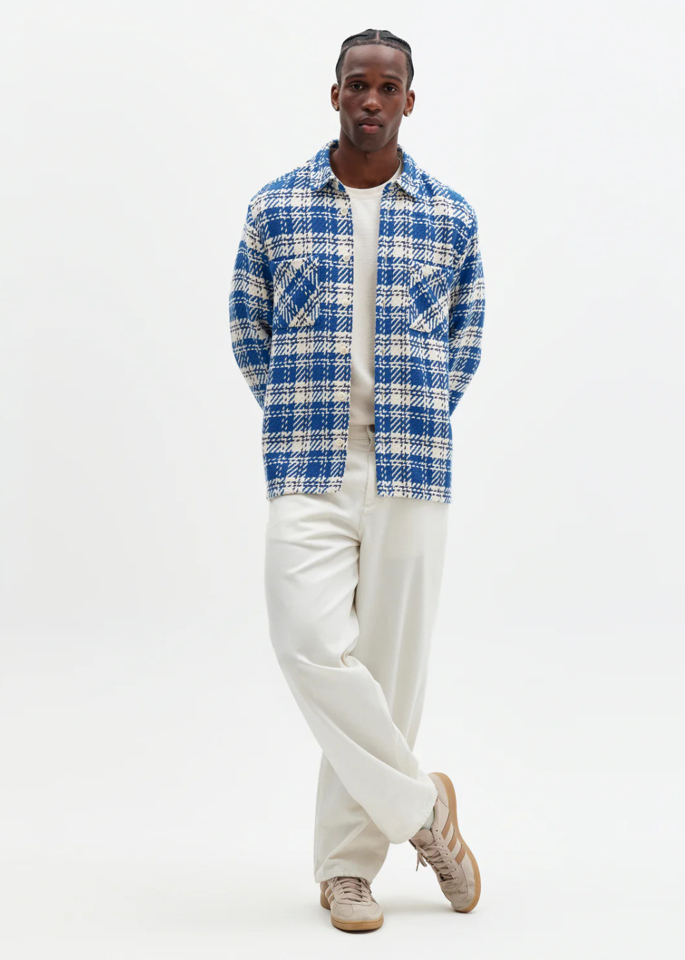 Whiting Overshirt Oran Check - Blue/Ecru - Wax London Canada - Danali