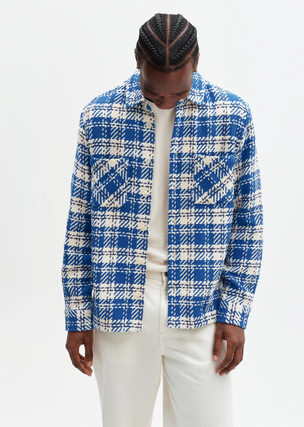 Whiting Overshirt Oran Check - Blue/Ecru - Wax London Canada - Danali