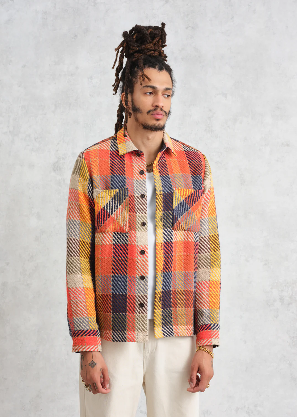 Whiting Overshirt Pike Check - Orange Multi - Wax London Canada - Danali