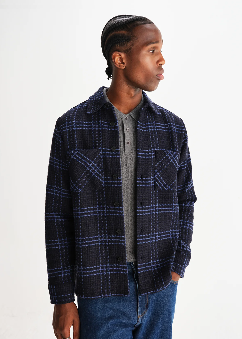 Whiting Overshirt Skate Check - Navy/Blue - Wax London Canada - Danali