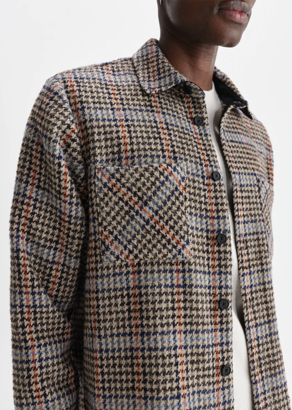 Whiting Overshirt Wool Mix Houndstooth - Grey - Wax London Canada - Danali