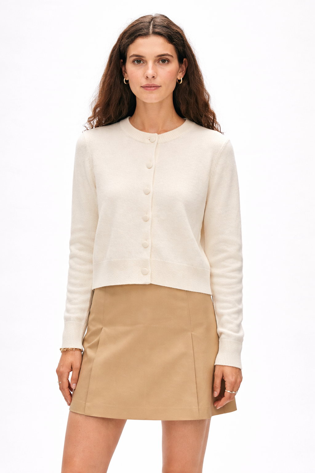 White Warren Brushed Cashmere Crewneck Cardigan - Ivory - Danali