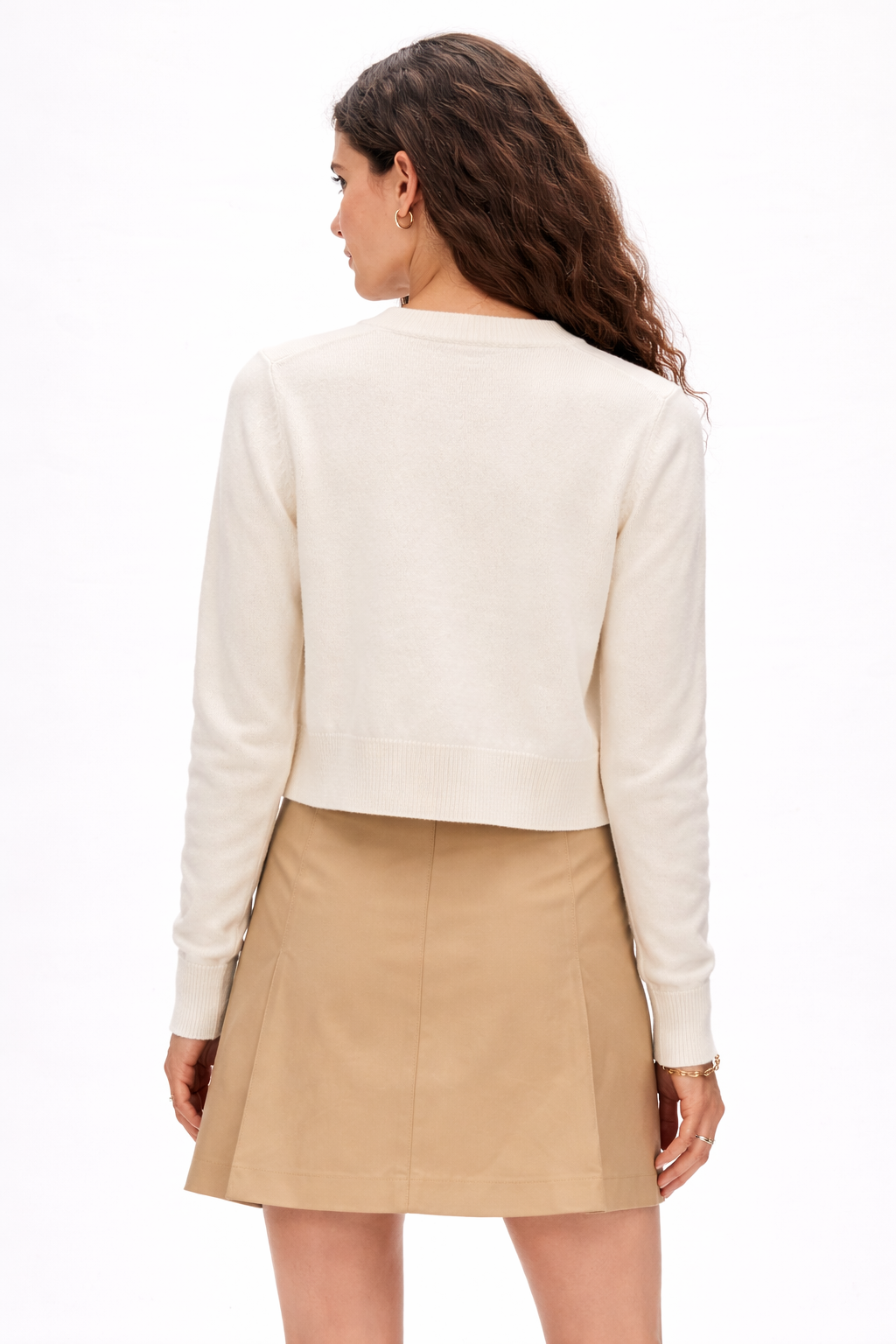 White Warren Brushed Cashmere Crewneck Cardigan - Ivory - Danali