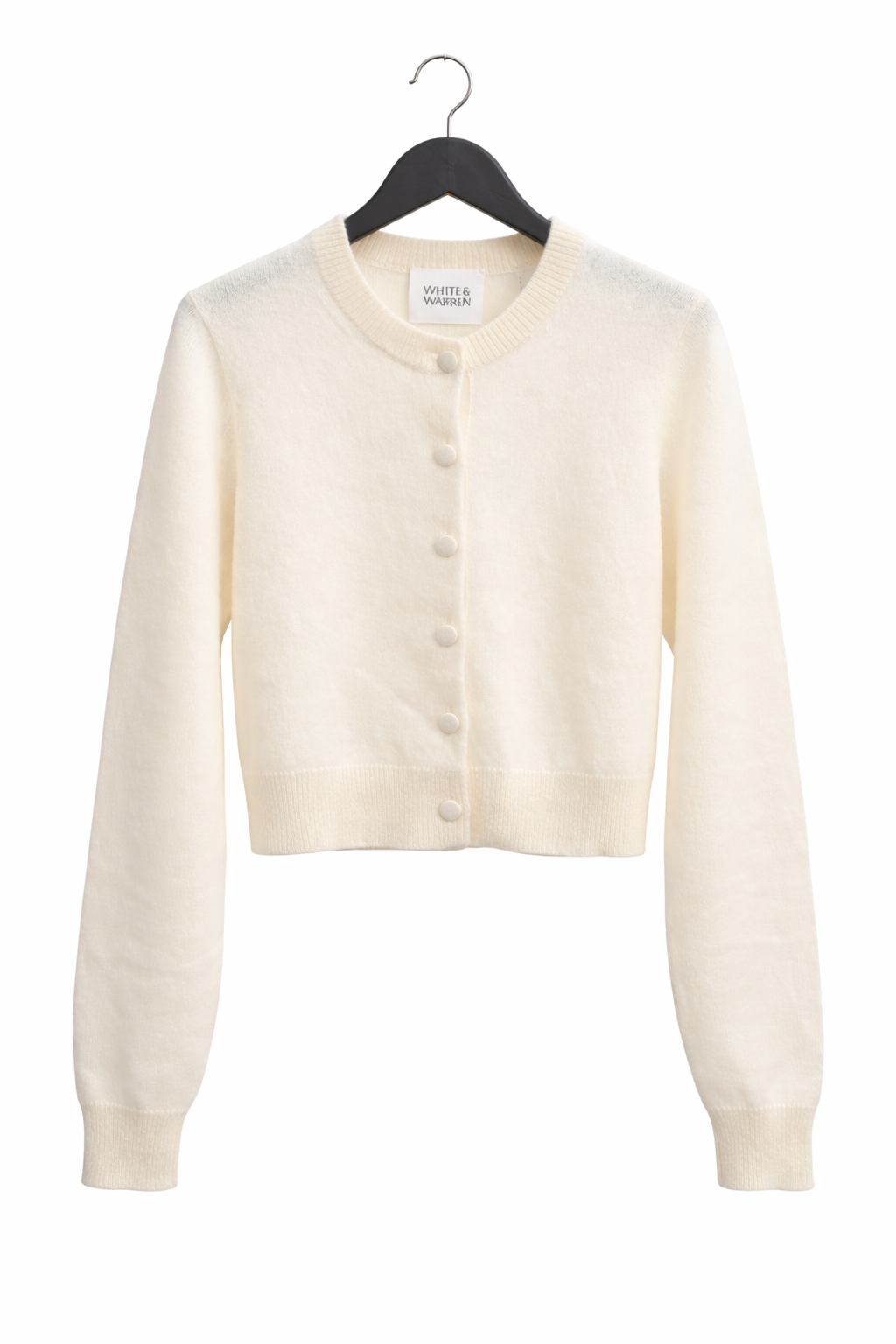 White Warren Brushed Cashmere Crewneck Cardigan - Ivory - Danali