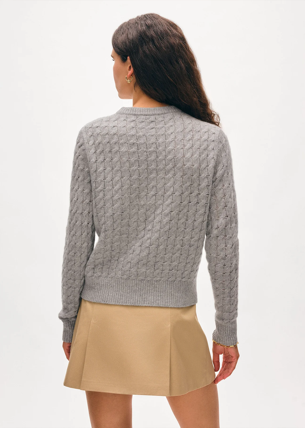 White Warren Cashmere Cable Shrunken Crew Grey Heather - White & Warren Canada - Danali