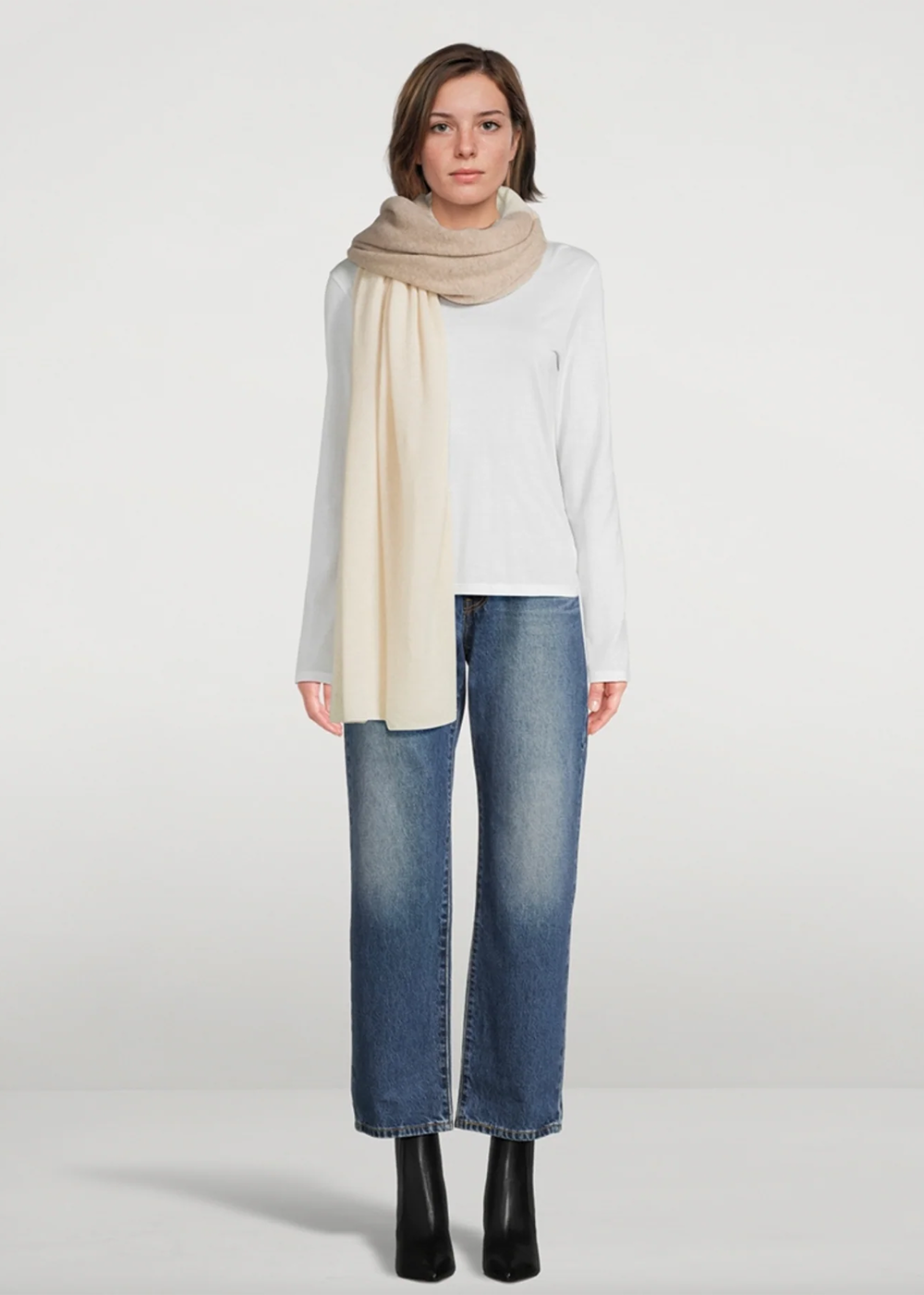 Cashmere Colorblock Travel Wrap - Taupe/Natural - White + Warren Canada - Danali